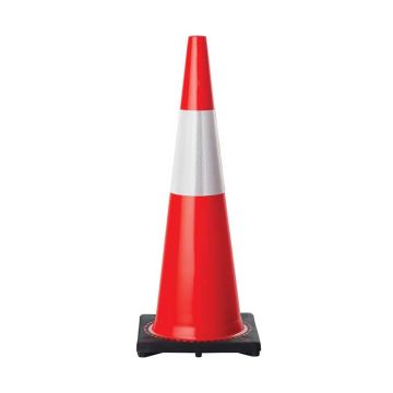 Red Traffic Cone with Black Base, 900mm (H), Class 1 Reflective White Collar 150mm (W)